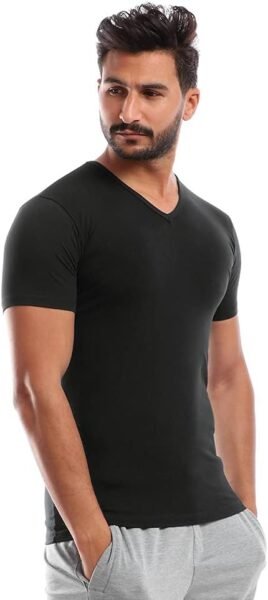 Undershirt V-Neck Cotton Stretch - Black - 3amreen.com